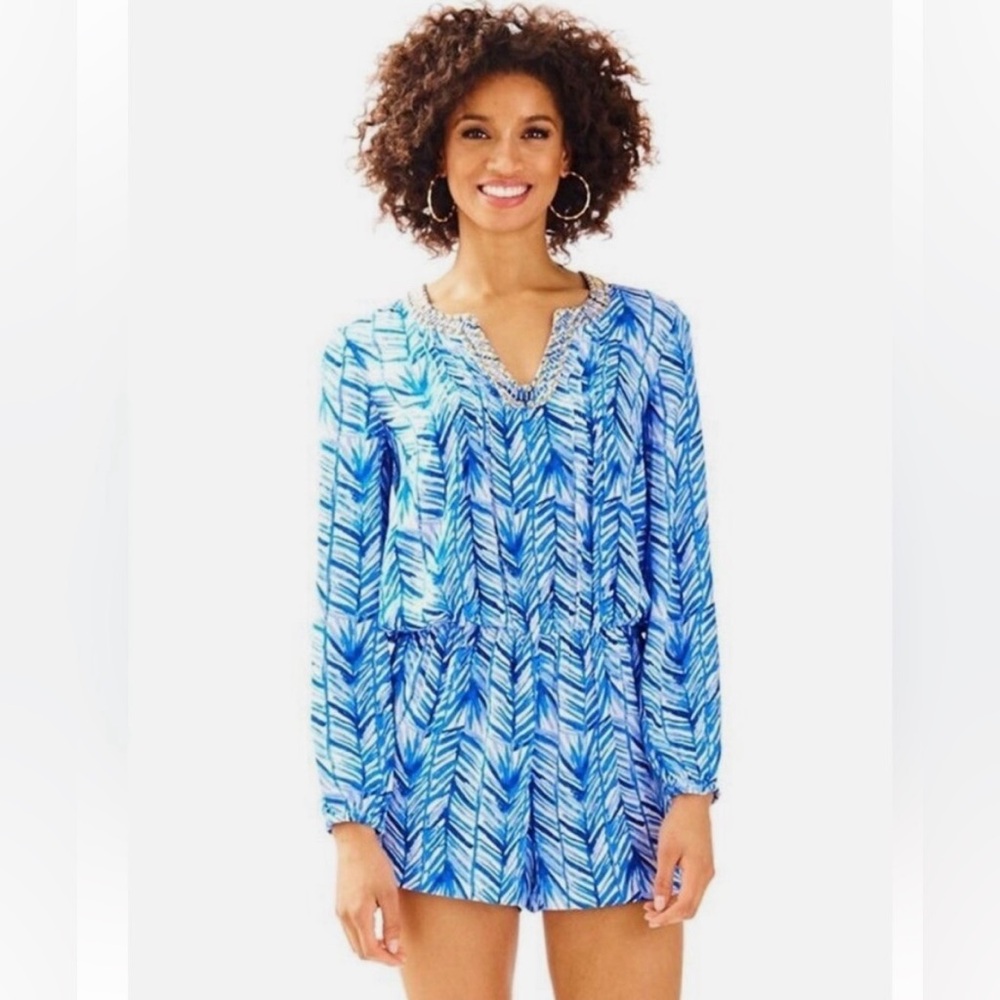 NWT Lilly Pulitzer Colby Romper Lapis Blue Women’s XS Lightweight Beach Resort